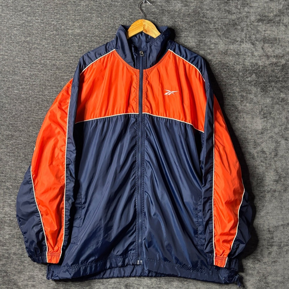 Vintage Y2K Reebok Colorblock Windbreaker Mens XL Jacket Navy Orange Full Zip
